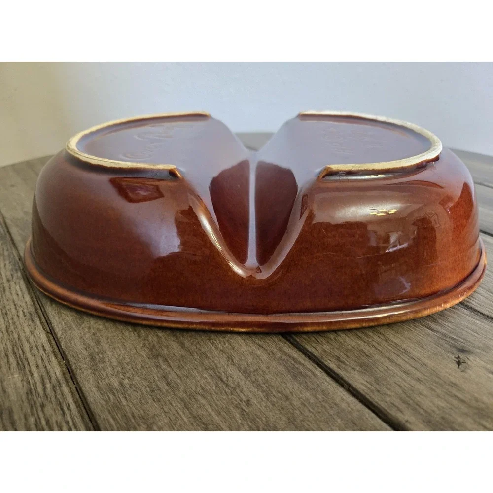 Set Of 2 Divided Oval Serving Dish Hull Oven Proof HP Co. Brown Drip Glaze 11